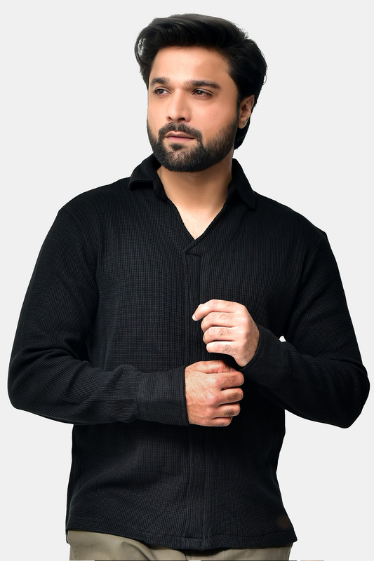 Black Premium Knitted Polo Shirt