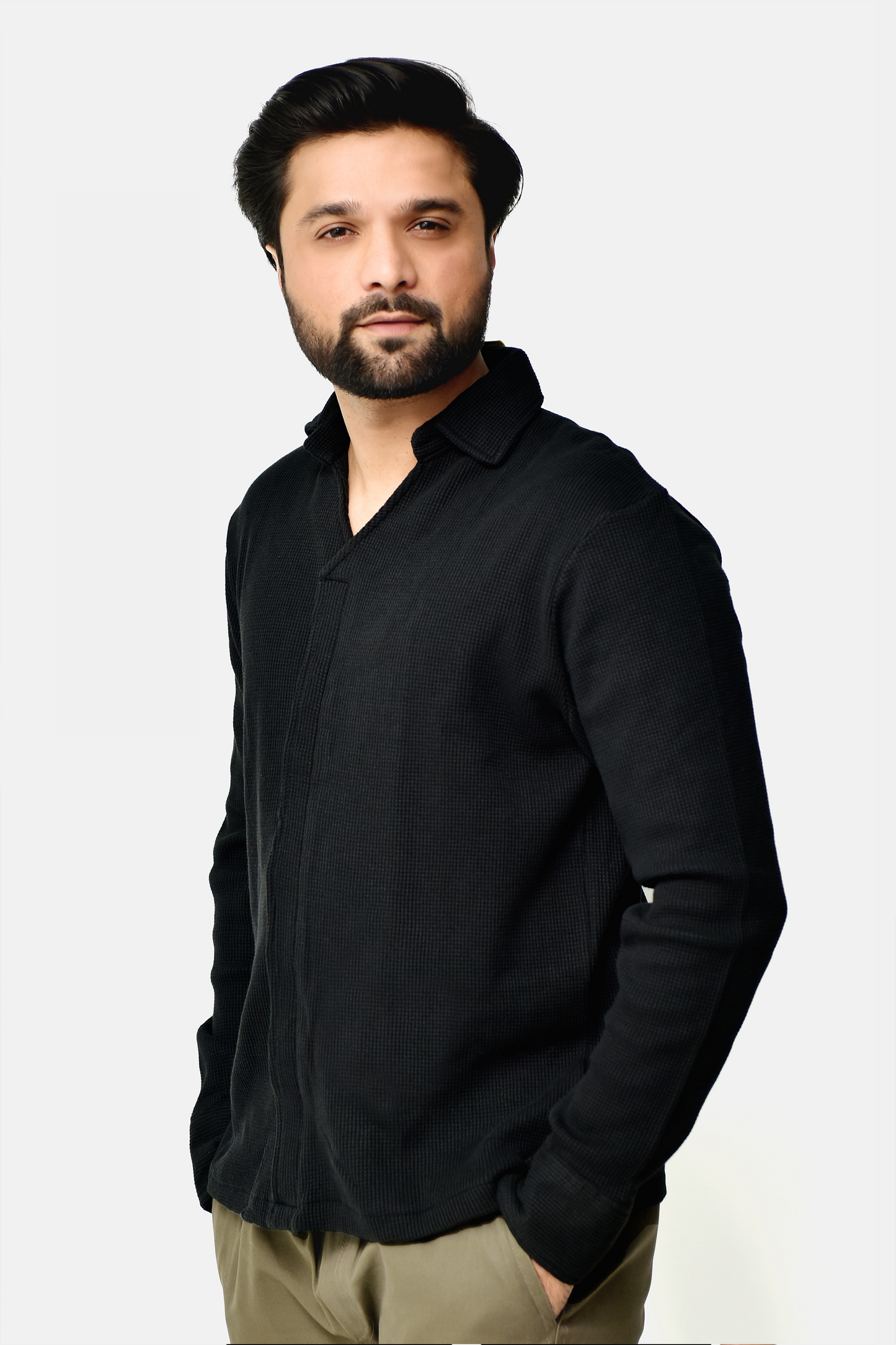 Black Premium Knitted Polo Shirt
